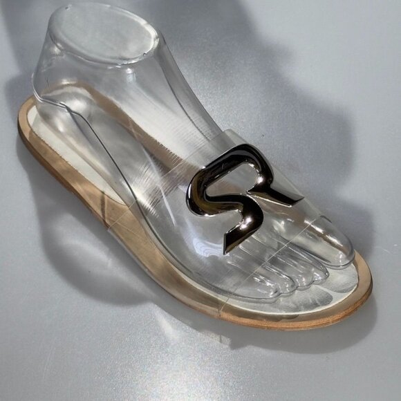 So Real Transparent Slide Sandals With SR Logo Design Slip-On Clear & Wood-Tone - Picture 1 of 10